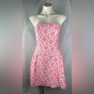 Lilly Pulitzer Strapless Jordan Dress Fiesta Pink Pique Lace Lined Size 4